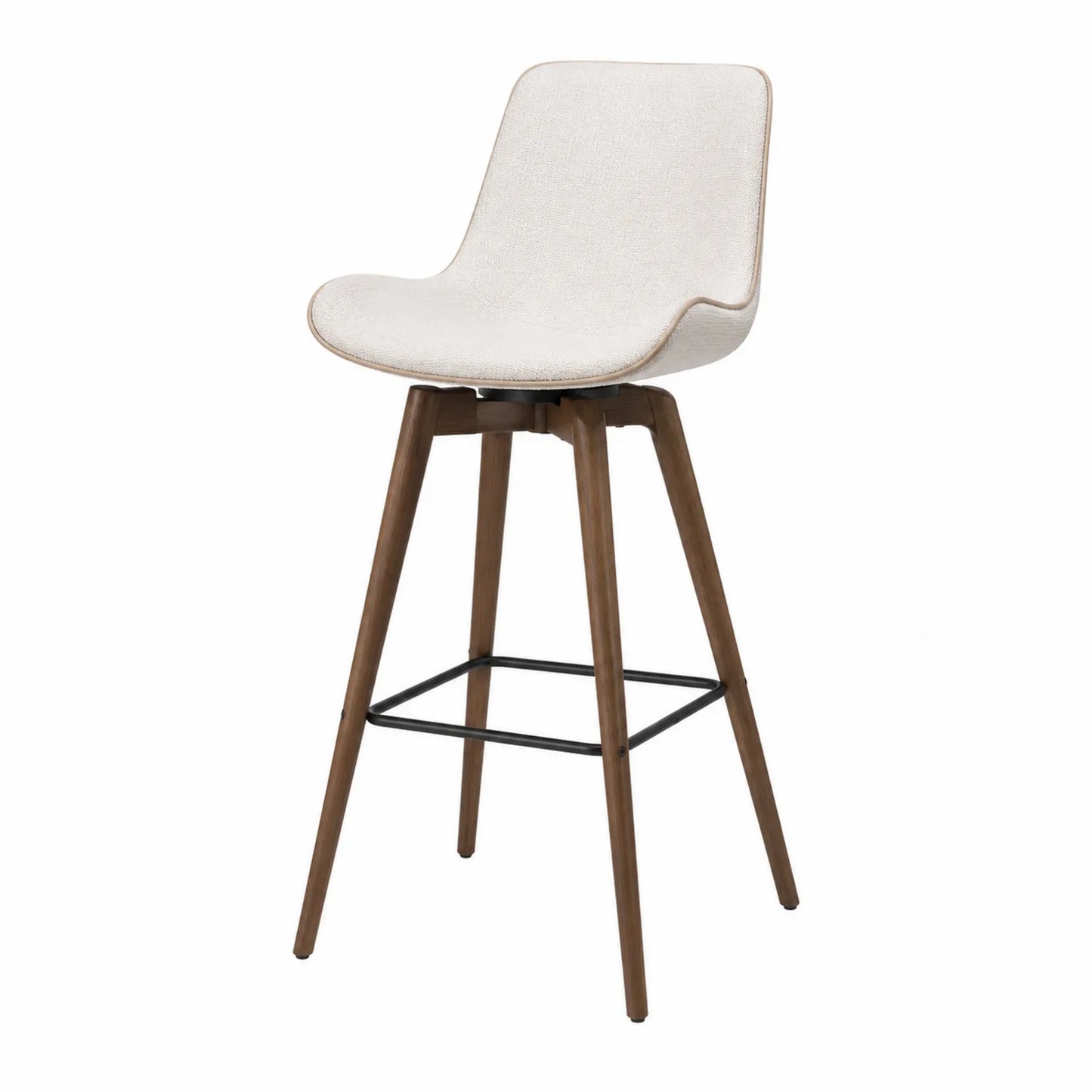 Barhocker mit Stoffbezug und Walnuss-Holzbeinen, Beige, Gesamthöhe 100 cm