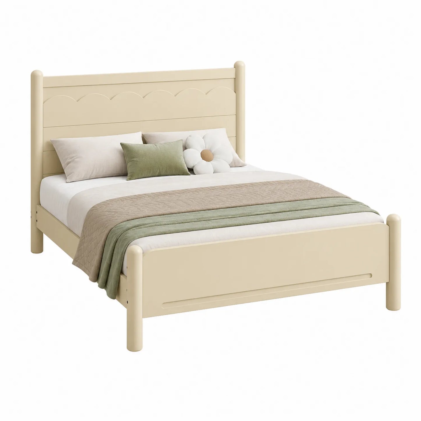 Holzbett mit Matratze und Kissen 200x160 cm Beige