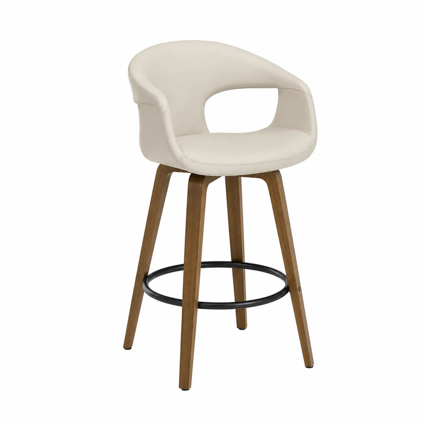 Barhocker Holz PU-Leder Beige