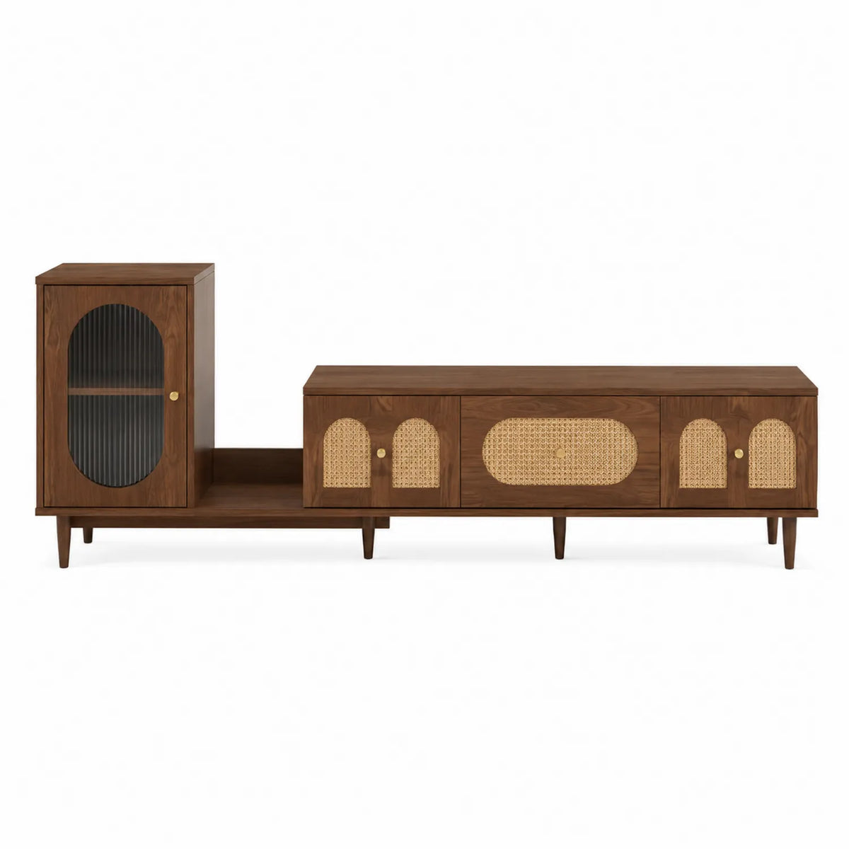 TV-Schrank Set Akazienholz Rattan Glas