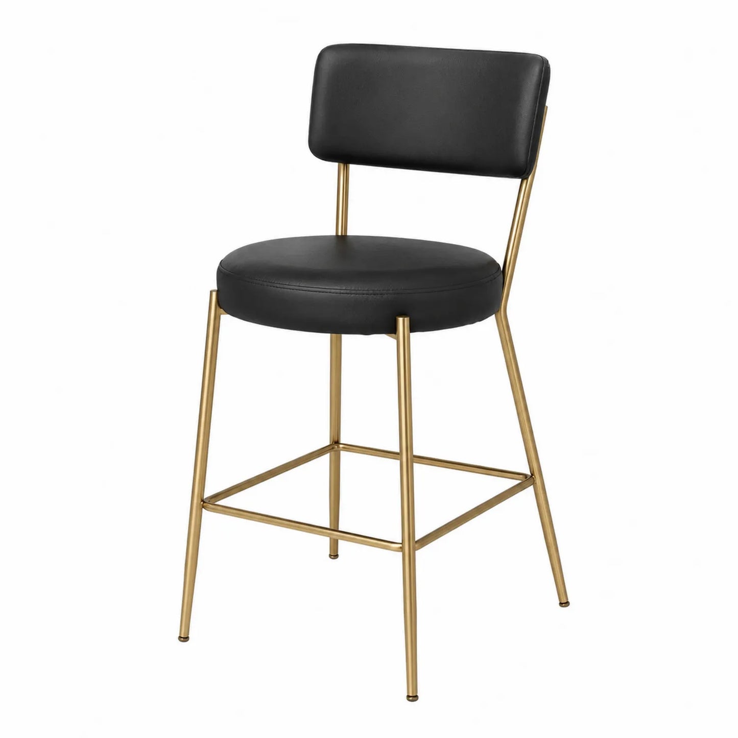 Barhocker mit Rückenlehne aus Kunstleder und Metallgestell in Schwarz