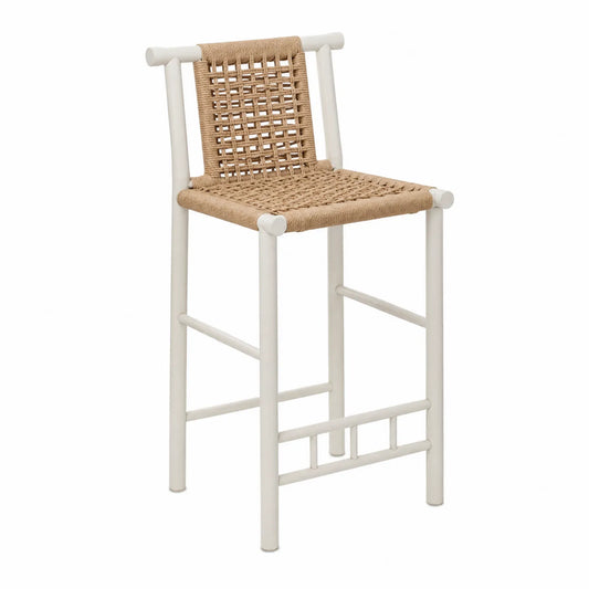 Stahl- und Rattan-Barhocker, Weiß/Beige