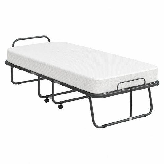 Klappbares Gästebett mit Polyurethan-Schaumstoffmatratze Weiß 190x80 cm Stahlgestell