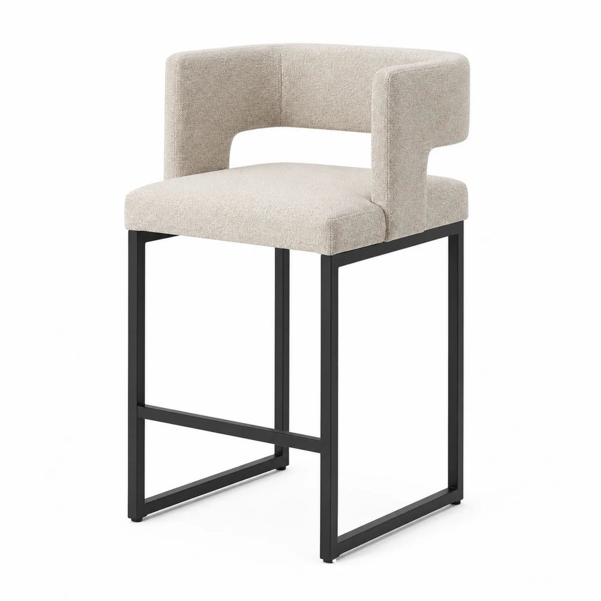 Barhocker mit Stoffbezug Beige und Metallrahmen Schwarz