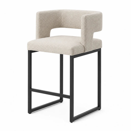 Barhocker mit Stoffbezug Beige und Metallrahmen Schwarz