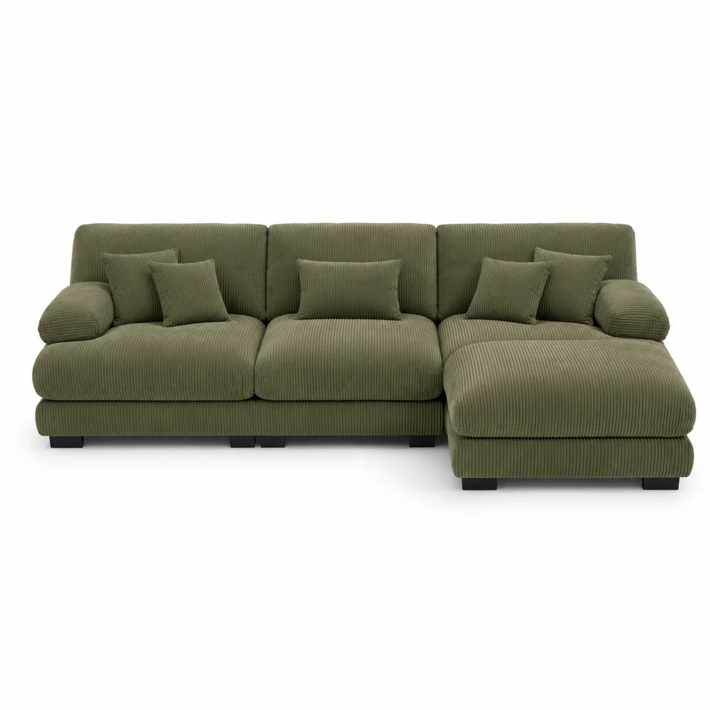 Grünes Ecksofa mit Kord Chenille und Holzkonstruktion 280 cm