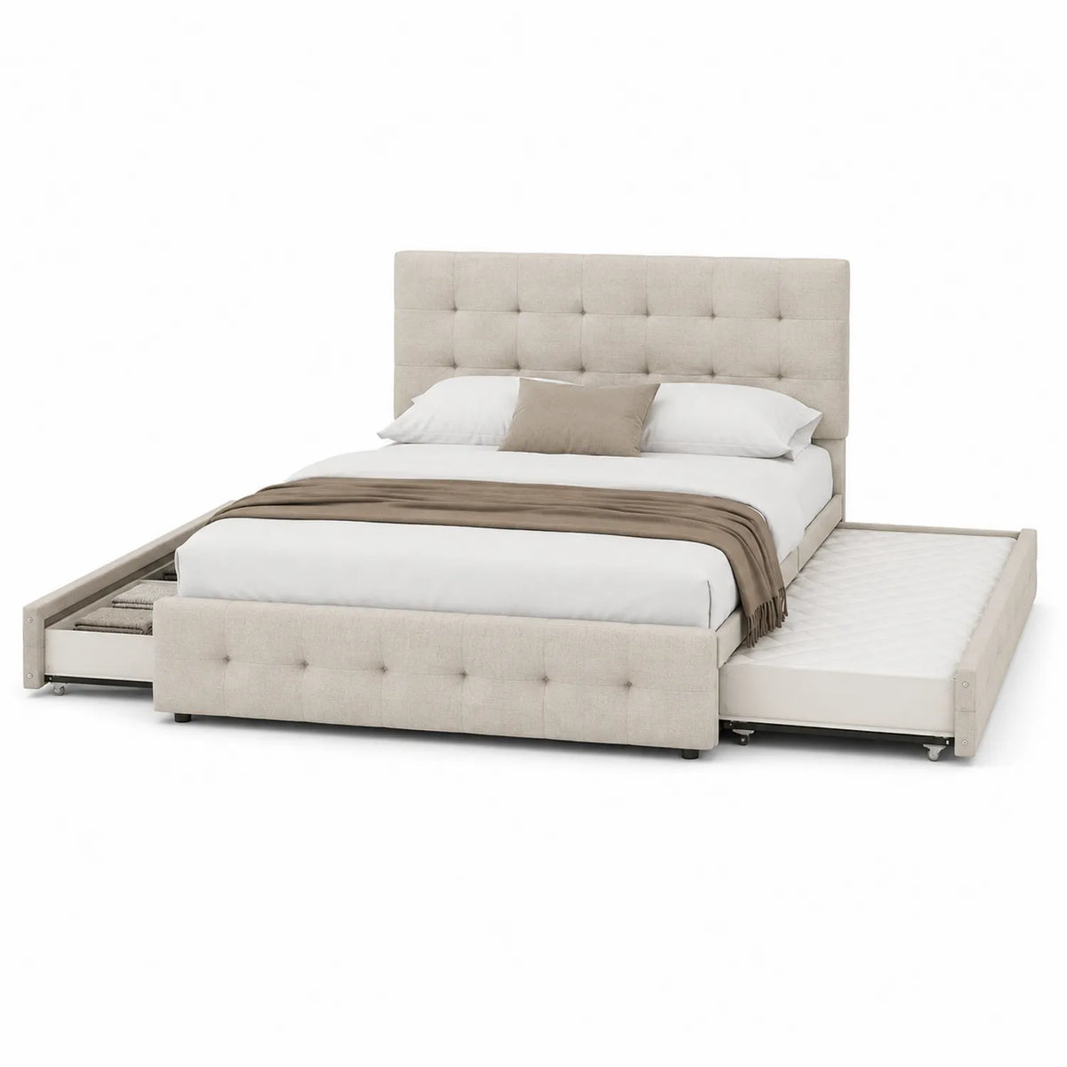 Stoffbett mit Ausziehbarem Bett Beige 200x180 cm