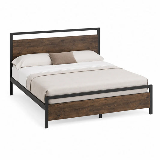 Metallbett mit Holzoptik, 160x200 cm, Braun/Schwarz