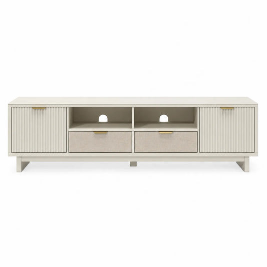 TV-Schrank aus MDF mit Metallgriffen, Creme, 180x40x50 cm