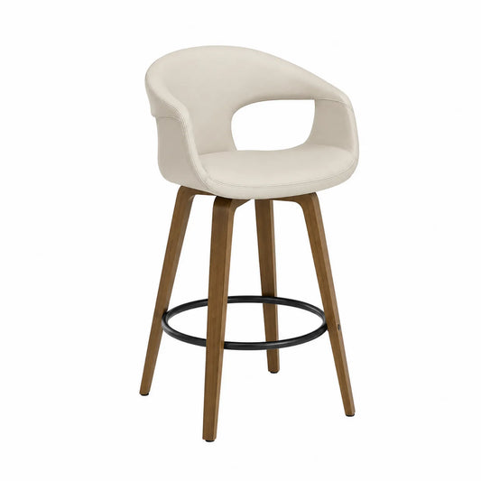 Barhocker Holz PU-Leder Beige