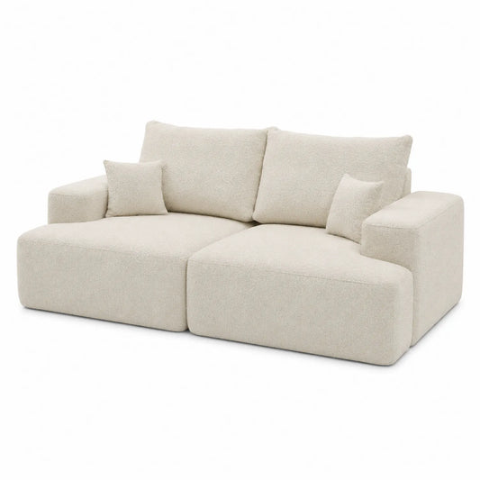 Sofa aus Strukturstoff Creme mit Kissen
